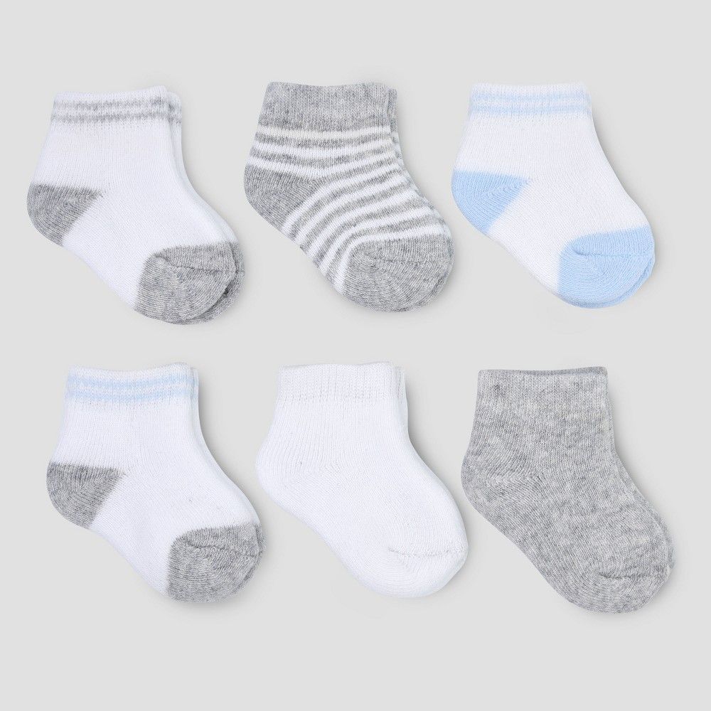 Baby Boys' 6pk Basic Ankle Terry Socks - Just One You made by carter's White/Gray 0-3M, Boy's, Size: Small, MultiColored | Target