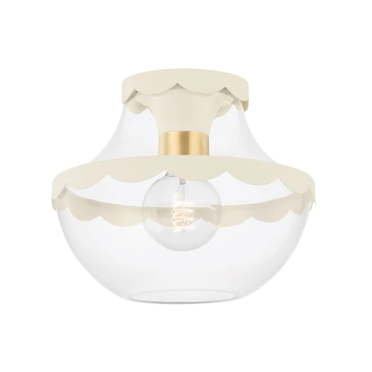 Alaina Aged Brass & Cream Semi Flush Mount Ceiling Light | The Well Appointed House, LLC