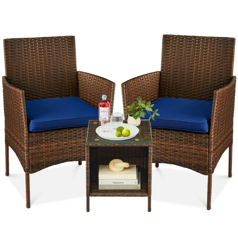 Best Choice Products 3-Piece Outdoor Wicker Conversation Patio Bistro Set, w/ 2 Chairs, Table -Br... | Walmart (US)