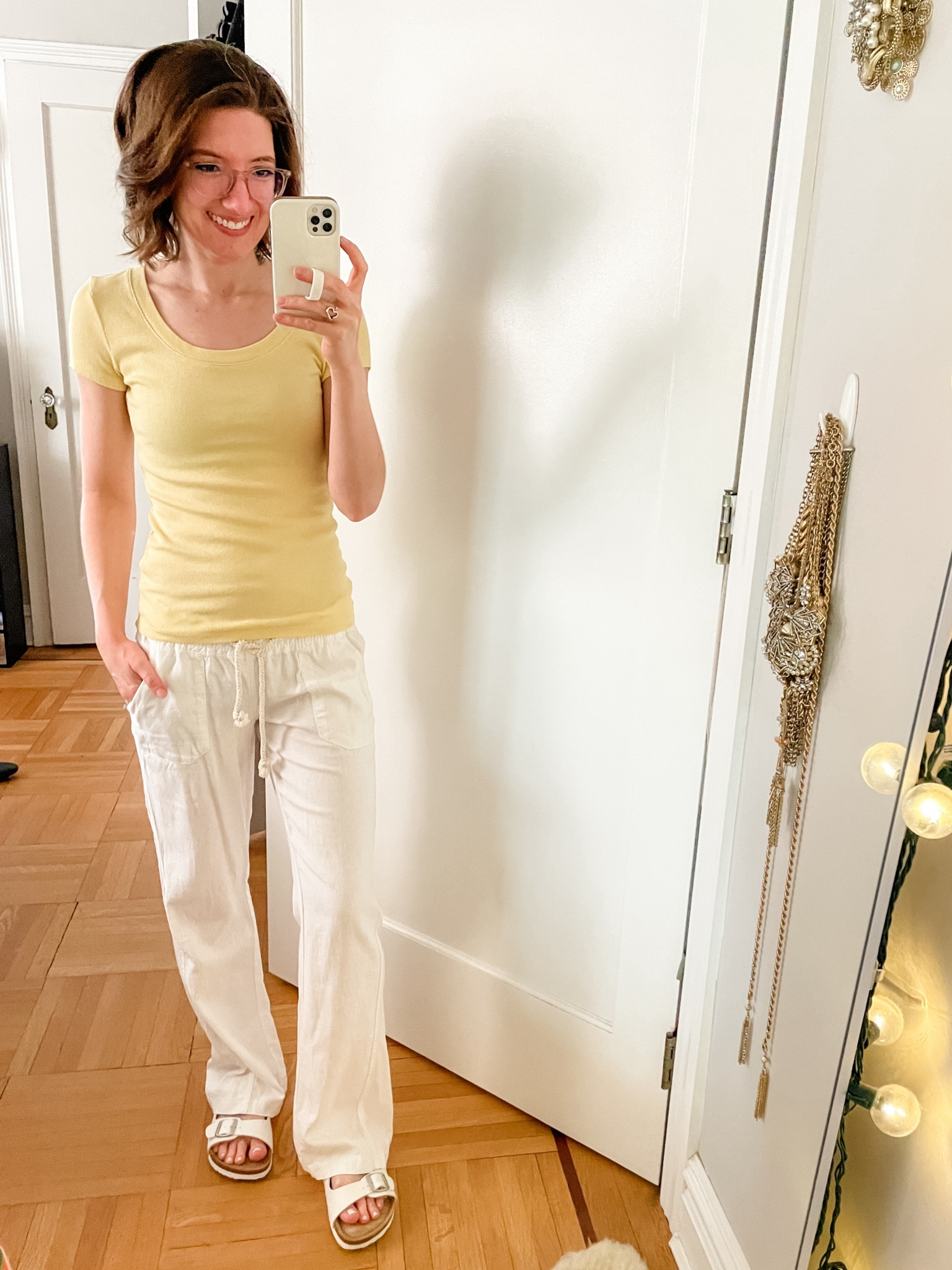 Tee: TTS
Lining blend pants: TTS, they run long 
Sandals: TTS

#LTKTravel #LTKSummerSales #LTKSaleAlert