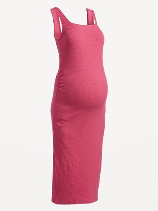 Maternity Fitted Sleeveless Square-Neck Midi Dress | Old Navy (US)