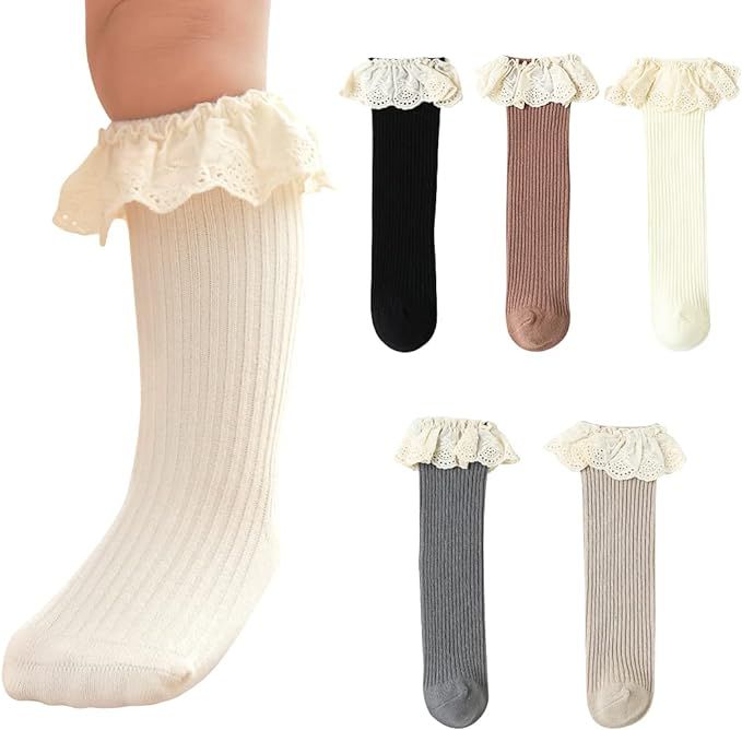 HOUSEYUAN Baby Girl Toddler Ruffle Knee Hign Socks Princess Cute Ruffled Stockings Long Frilly In... | Amazon (US)