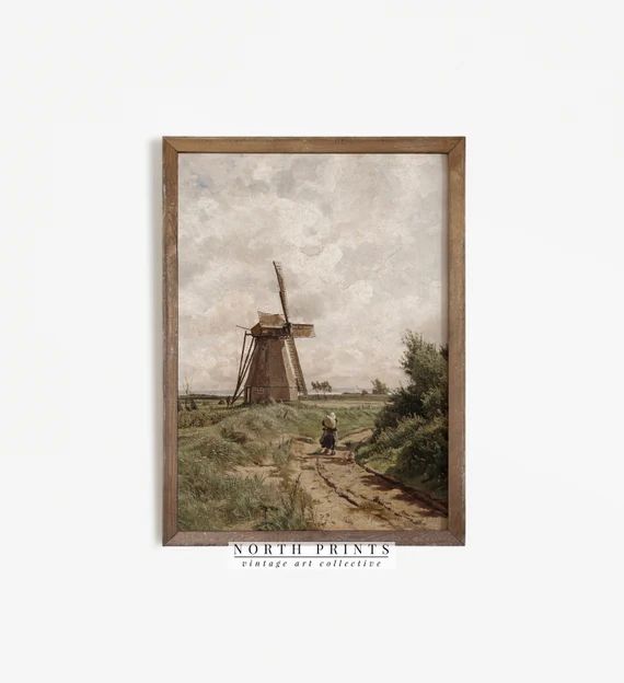 Windmill Print  Vintage Country Landscape Painting  Antique | Etsy | Etsy (US)