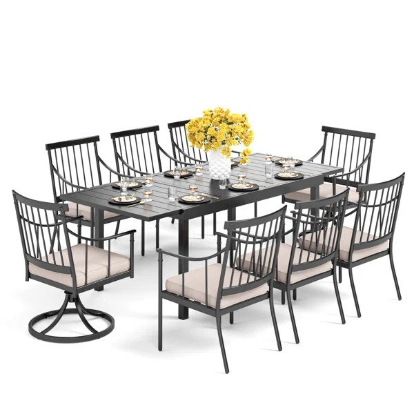 Argyri 8 - Person Rectangular Extendable Outdoor Dining Set with Cushions | Wayfair North America