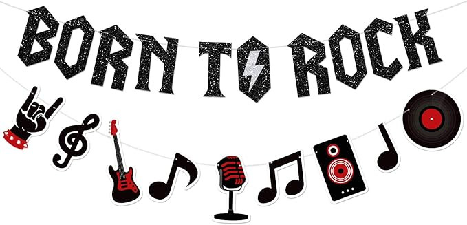 Mosailles Born to Rock Glitter Banner with Music Note Garland 1950's Rock and Roll Party Decorati... | Amazon (US)