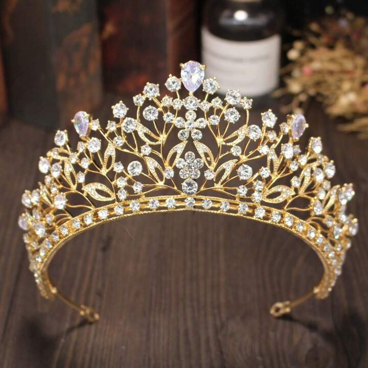 Bridal Wedding Crown Headpiece, New Style Korean Style Crown With & Crystal, Simple And Sweet Princess Tiara For Birthday & Special Occasion | SHEIN