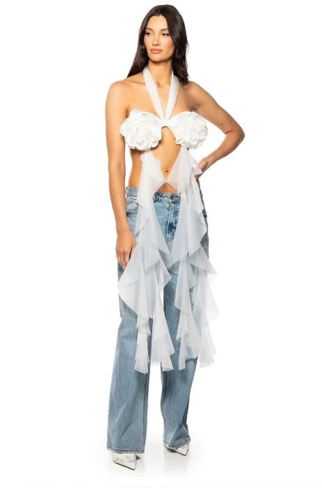 YOUR EYES ONLY RUFFLED BRA IN WHITE | AKIRA