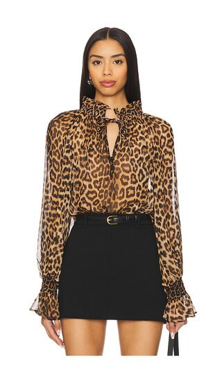 Alice + Olivia Norah Peasant Blouse in Brown. - size XS | Revolve Clothing (Global)