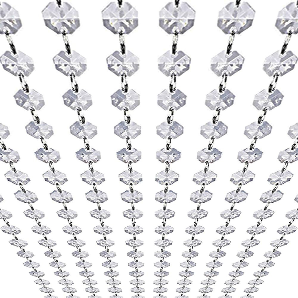 33ft K9 Glass Crystal Garland Strands - Hanging Chandelier Gem Bead Chain - 14mm Clear Octagon Pr... | Amazon (US)