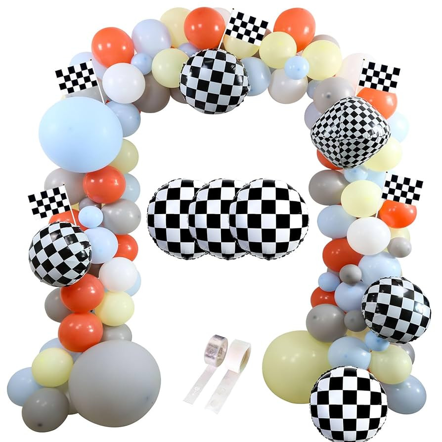 Race Balloon Garland Arch Kit, 136Pcs 18" 10" 5" Balloons with Checkered Balloons for Race Theme ... | Amazon (US)