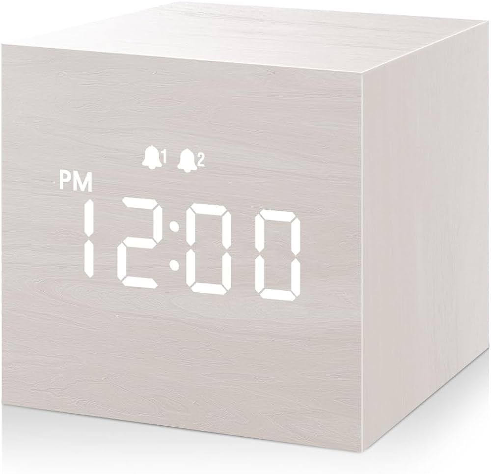 JALL Digital Alarm Clock, with Wooden Electronic LED Time Display, Dual Alarm, 2.5-inch Cubic Sma... | Amazon (US)