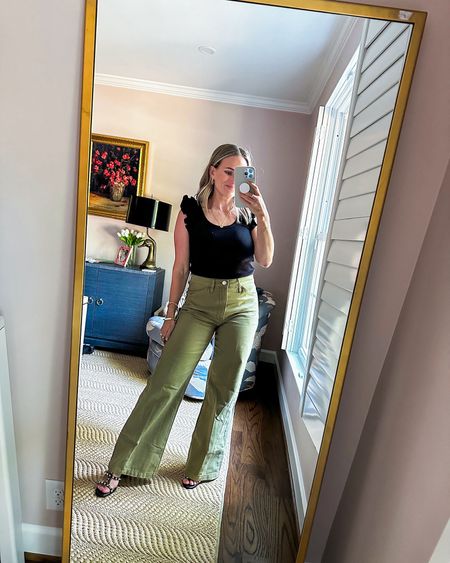 These dark green jeans are so fun and dramatic. I’m wearing a size 26 and they fit TTS. This would be a great work outfit! 

#LTKOver40 #LTKSeasonal #LTKStyleTip