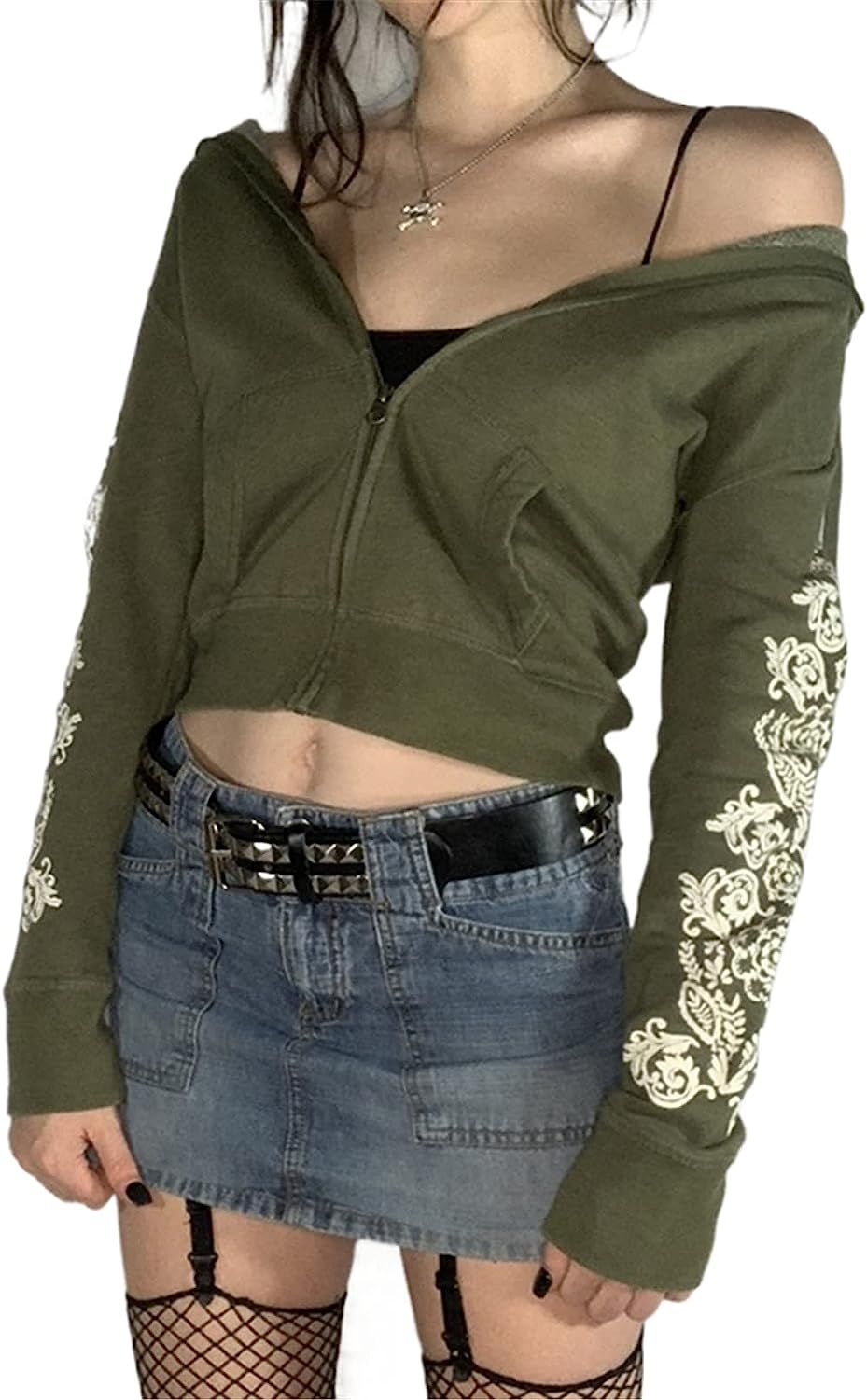 Women Crop Top Hoodie Zipper Cardigan Heart Pattern Y2k Fashion Sweatshirts Long Sleeve 90S Tunic... | Amazon (US)