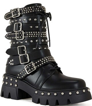 Azalea Wang Winola Studded Buckle Straps Combat Boots | Dillard's | Dillard's