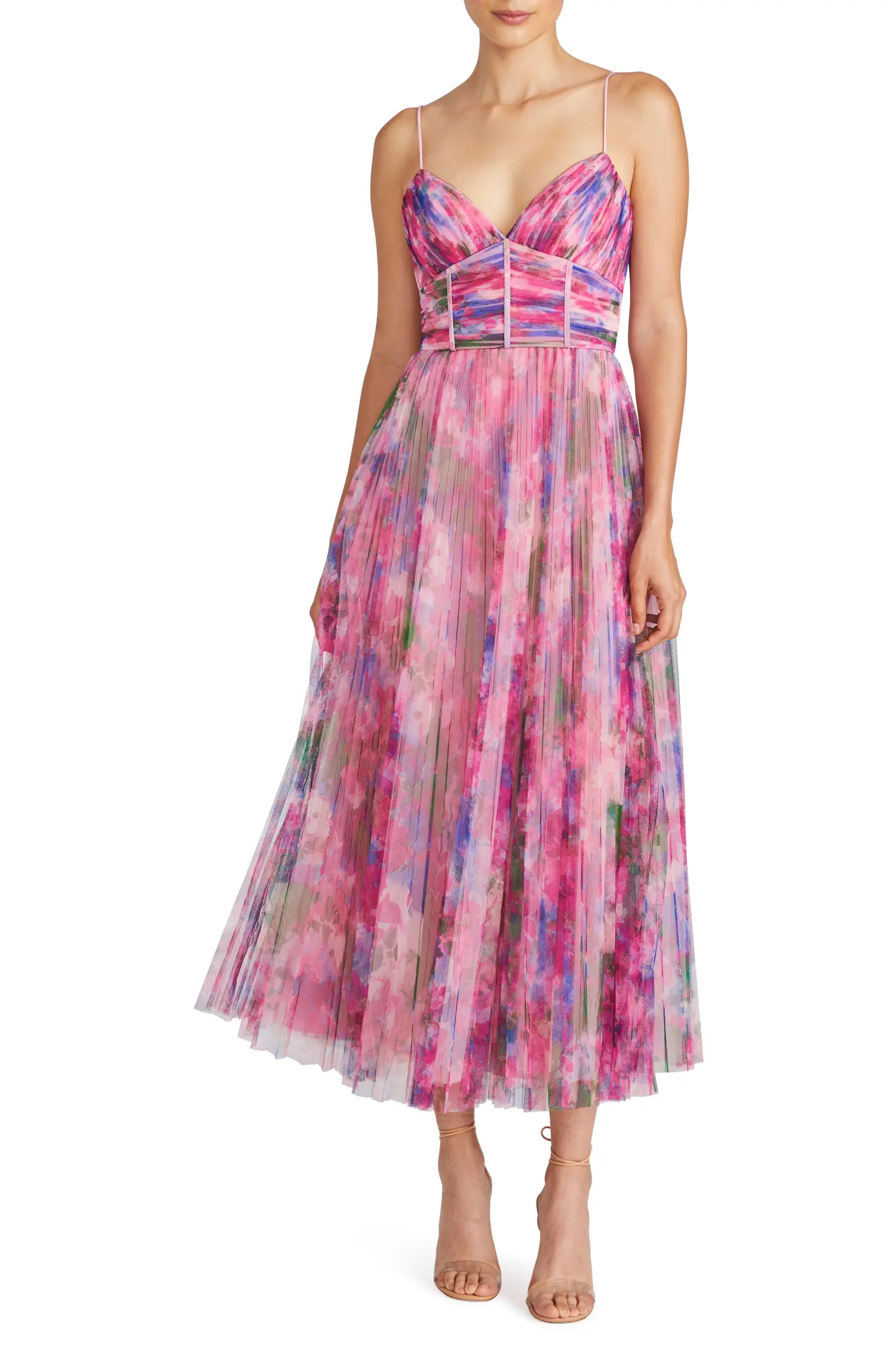 Madison Floral Plissé Tulle Midi Cocktail Dress | Nordstrom