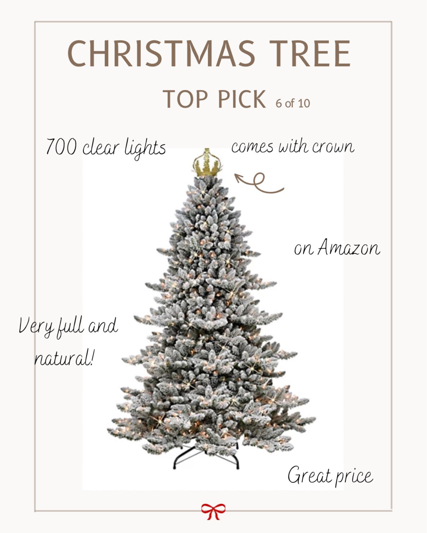 A natural looking, well priced, pre-lit flocked Christmas tree that is easy on your eyes and your budget, also comes with the crown! 

#LTKSeasonal #LTKhome #LTKHoliday