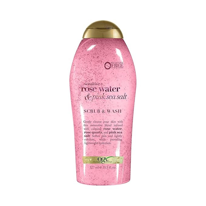 OGX Sensitive + Rose Water & Pink Sea Salt Exfoliating Body Scrub + Rose Quartz, Gentle Exfoliati... | Amazon (US)