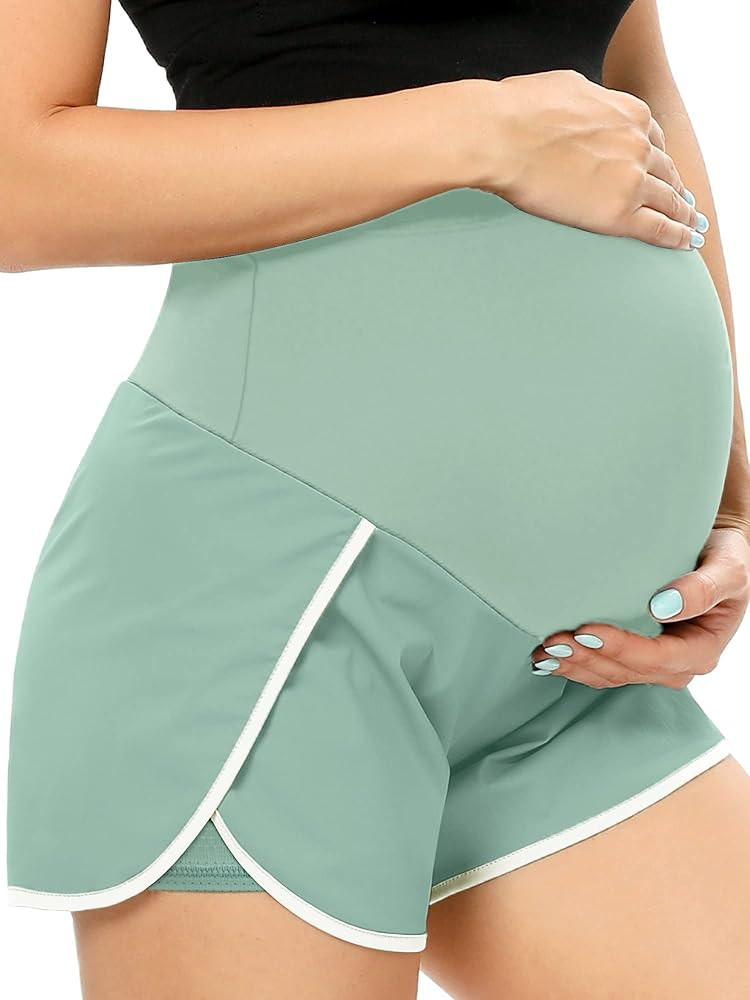POSHGLAM Women‘s Maternity Shorts Over Belly Running Active Quick-Dry Comfy Pregnancy Workout C... | Amazon (US)
