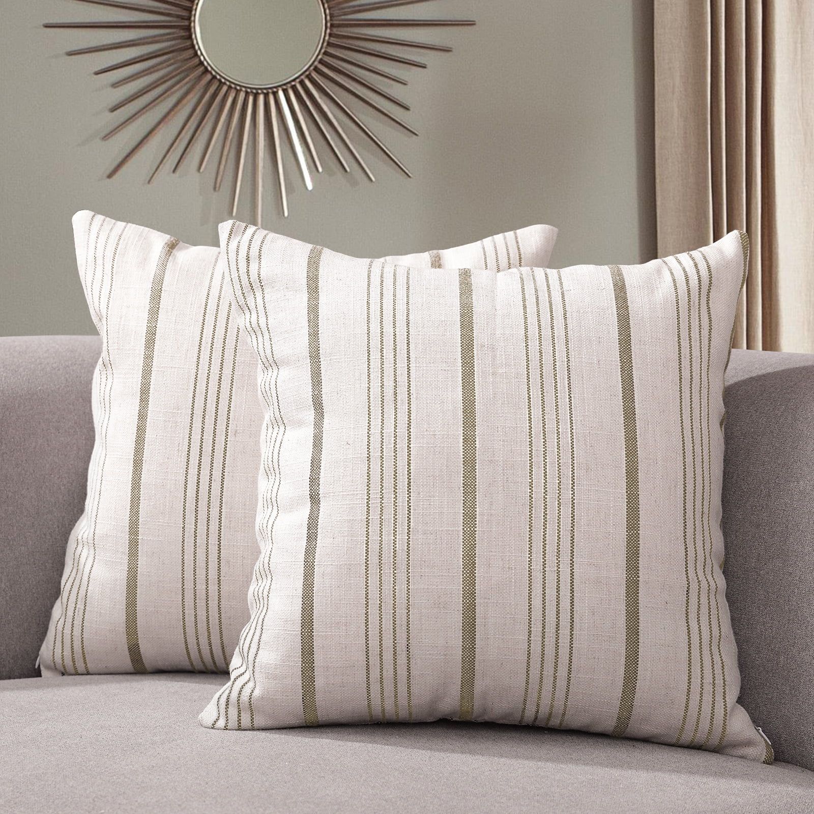 Sunlit Decorative Farmhouse Throw Pillow Case, Set of 2 Cream/Off-White with Light Brown Stripes ... | Walmart (US)