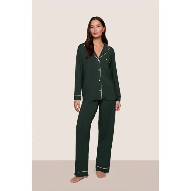 Eberjey | Gisele TENCEL Modal Long Pajama Set, PINE/IVORY (Green, Size Large) | Maisonette | Maisonette