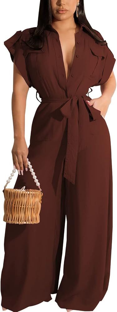 DinyIn Women's Elegan tOff Shoulder Long Pants Sexy Bodycon Wide Leg Jumpsuits Club Rompers | Amazon (US)