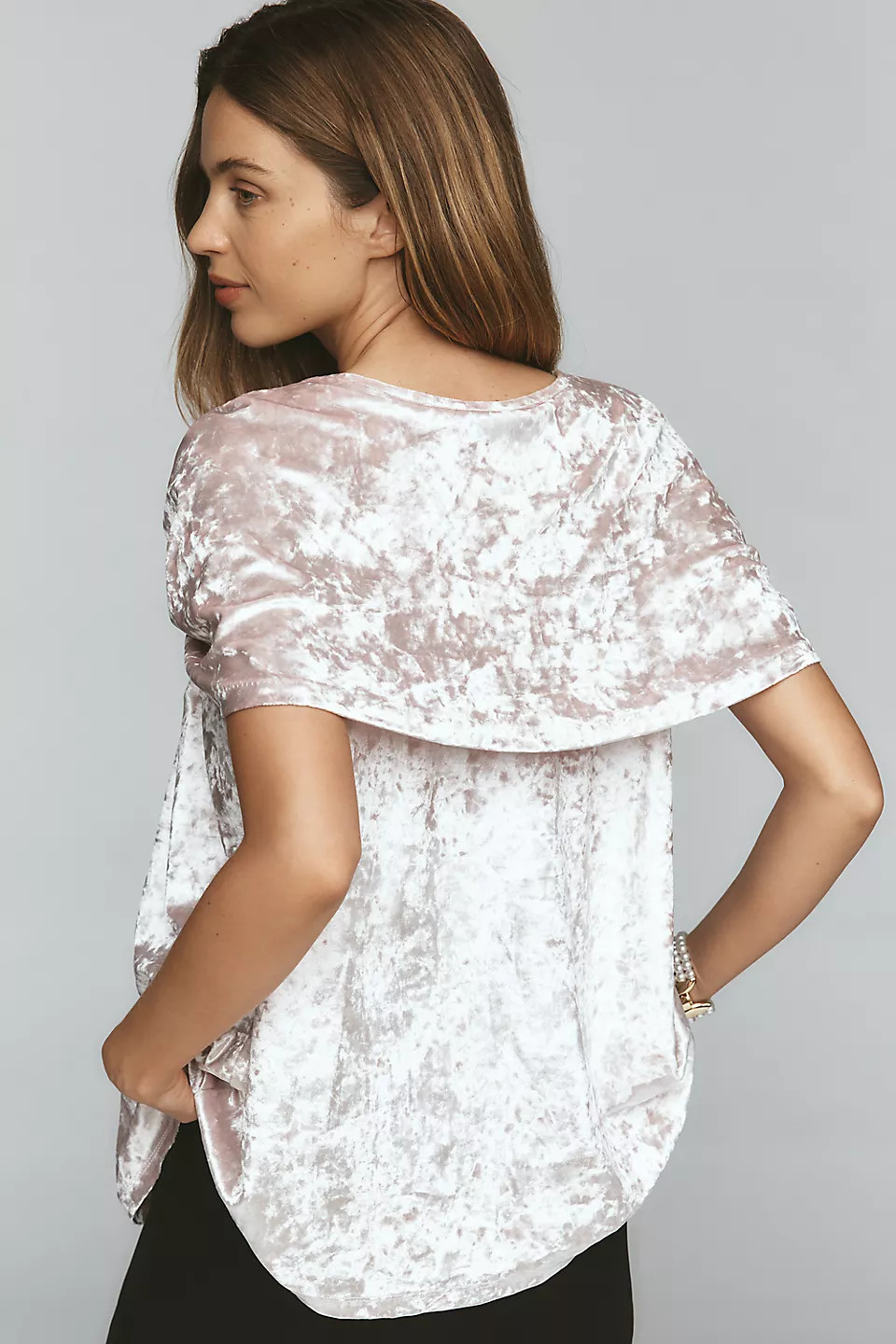 Maeve Short-Sleeve V-Neck Drapey Velvet Tee | Anthropologie (US)