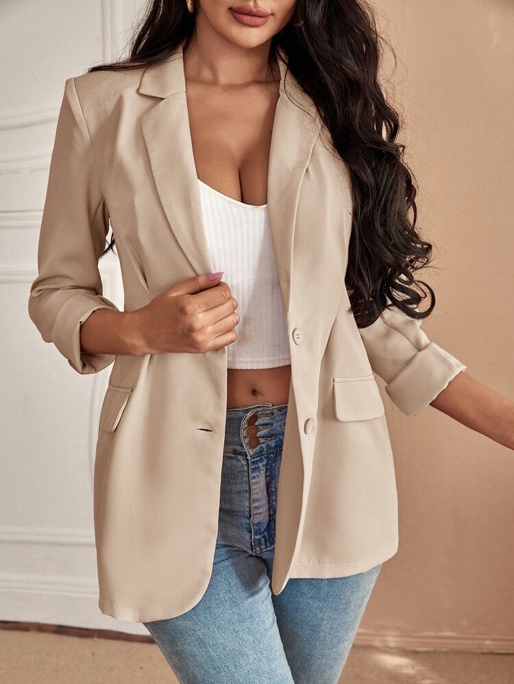 Lapel Neck Single Breasted Blazer | SHEIN