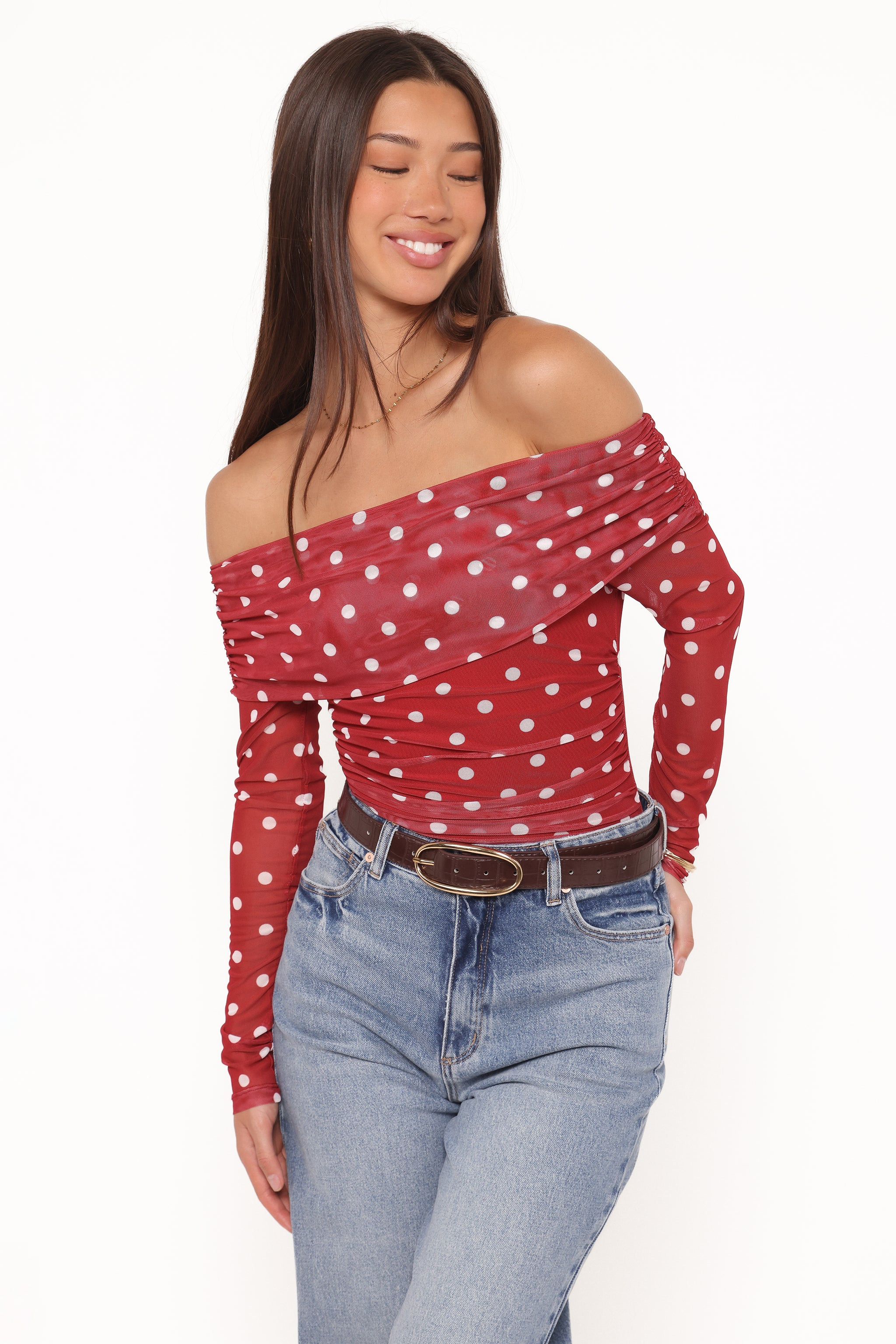 Caelira Off Shoulder Top - Red Polka Dot | Petal & Pup (US)