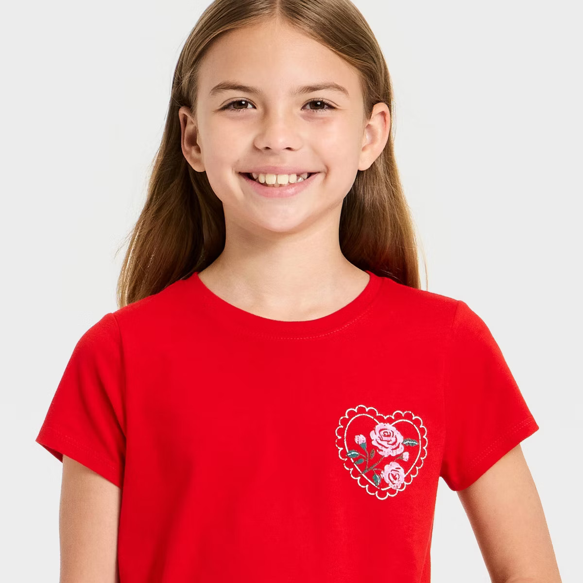 Girls' Short Sleeve Valentine's Day 'Rose Heart' Graphic T-Shirt - Cat & Jack™ Red | Target