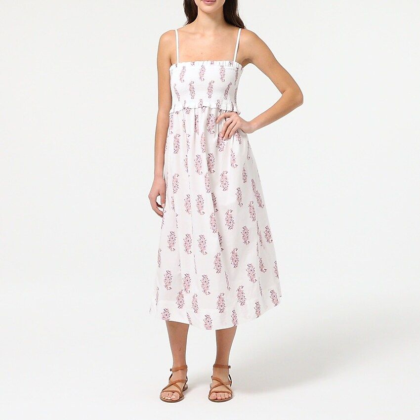 Smocked cotton poplin dress in budding branch print | J.Crew US