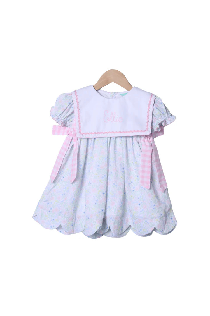 Sweet Bunny Floral Scalloped Bib Dress | The Smocked Flamingo