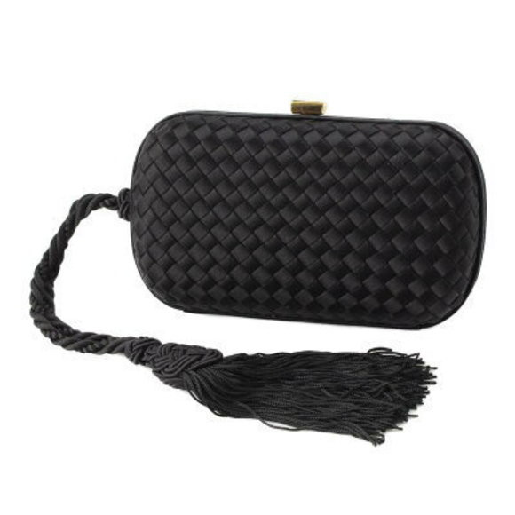 Bottega Veneta Intrecciato Clutch Bag Crystal Fringe Clasp Black | Poshmark