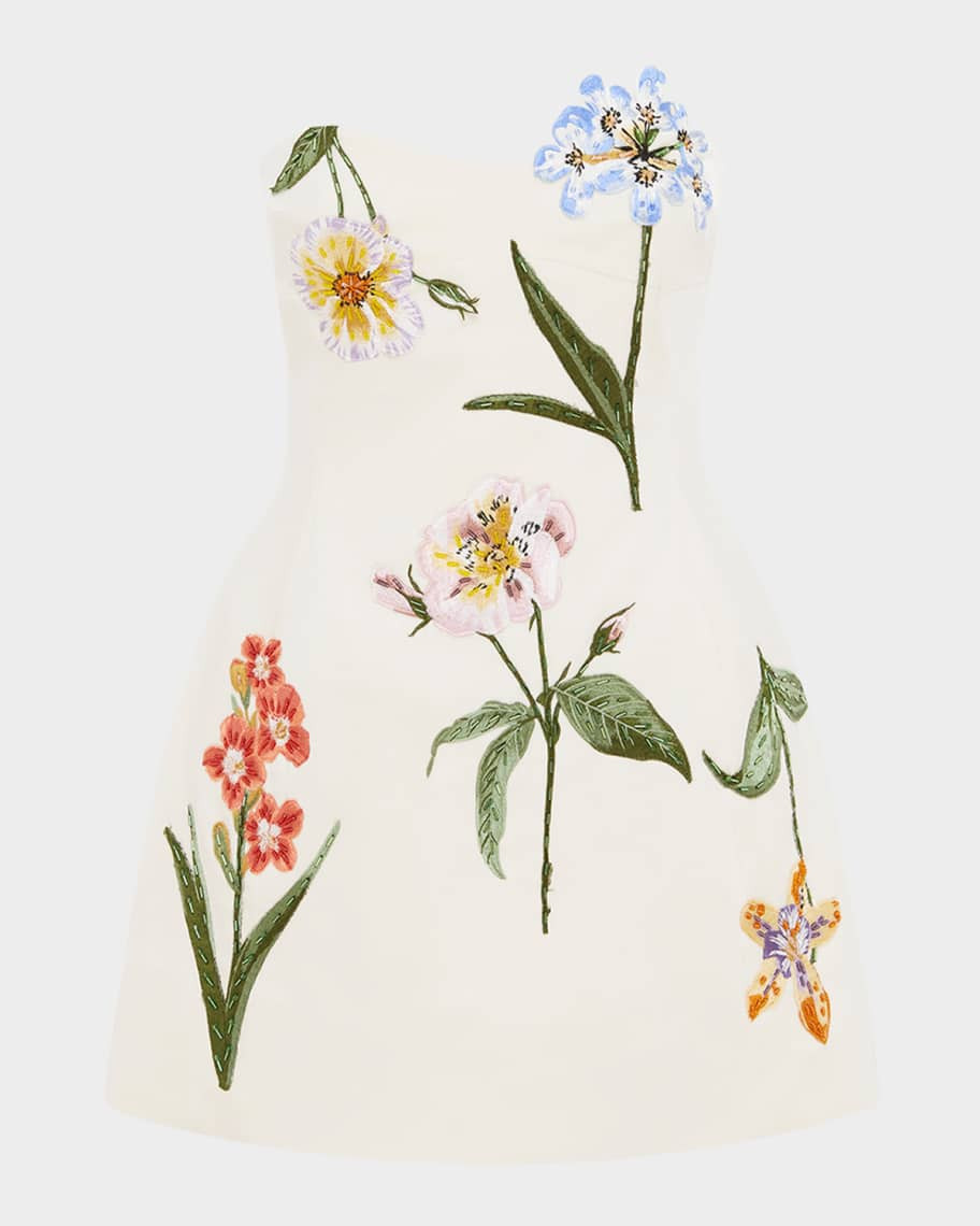 Rosario Beaded Floral Applique Velvet Mini Dress | Neiman Marcus