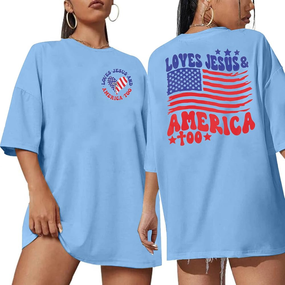 4th of July Oversized Shirts Women Jet Airplane Fighter T-Shirt American Flag Tees USA Patriotic ... | Amazon (US)