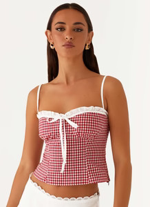 Palmer Ruffle Bustier Top - Red Gingham | Peppermayo (Global)