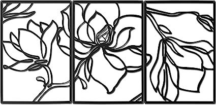 3 Panels Metal Flowers Wall Decor Modern Abstract Nature Floral Line Wall Sculpture Minimalist De... | Amazon (US)