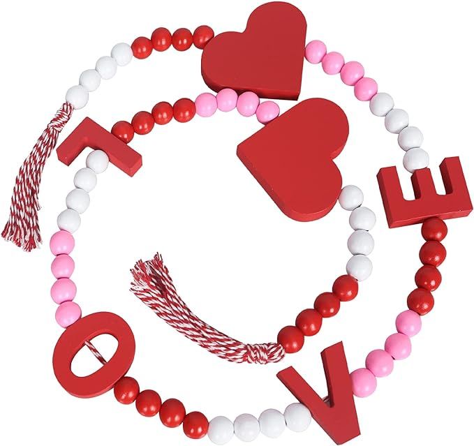 NEEDOMO Valentines Day Decor, Valentines Wooden Beads Garland with Love Hearts for Valentines Dec... | Amazon (US)