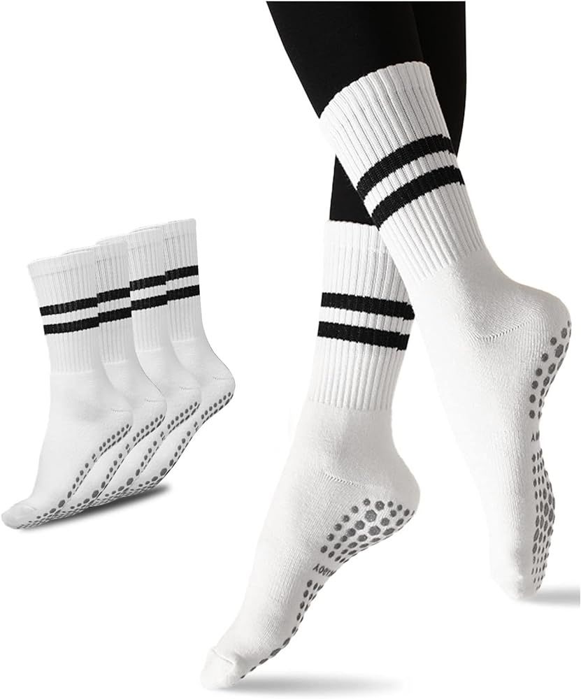 FLYDO Pilates Grippy Socks with Grips for Women Yoga Non Slip Long Socks for Pure Barre, Ballet,D... | Amazon (US)
