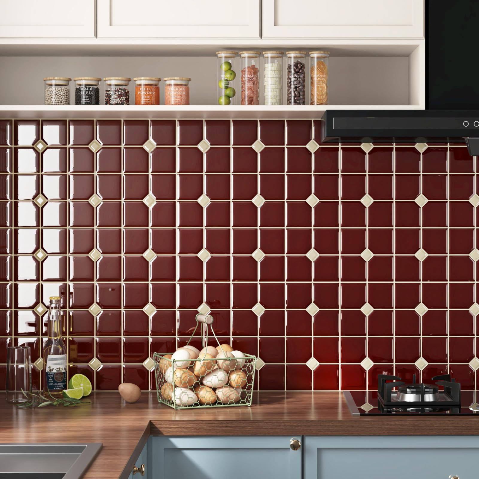 Vintage Red Peel and Stick Backsplash for Kitchen Squares Peel and Stick Wall Tiles Back Splash A... | Amazon (US)