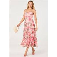 ASTR the Label | Lianna Floral Scalloped Trim Tiered Maxi Dress in Pink floral | Size S | ASTR The Label (US)