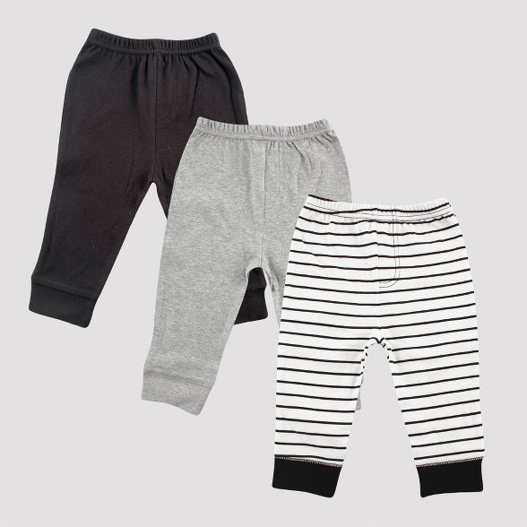 Luvable Friends Baby 3pk Striped Tapered Ankle Pull-On Pants - Black/Gray 3M | Target