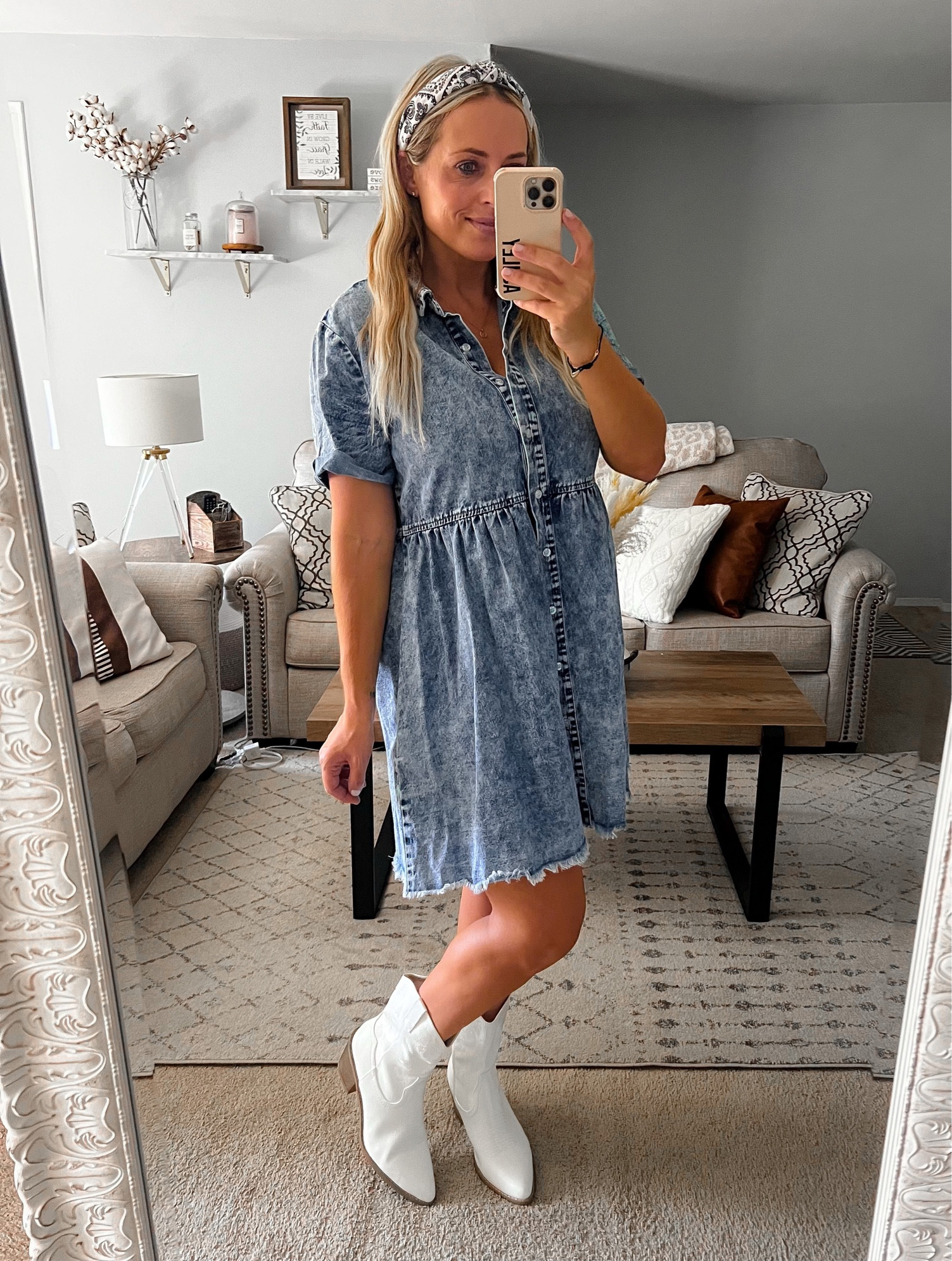 Country concert. Western boots. White boots. Denim dress 

#LTKunder50 #LTKshoecrush #LTKmidsize