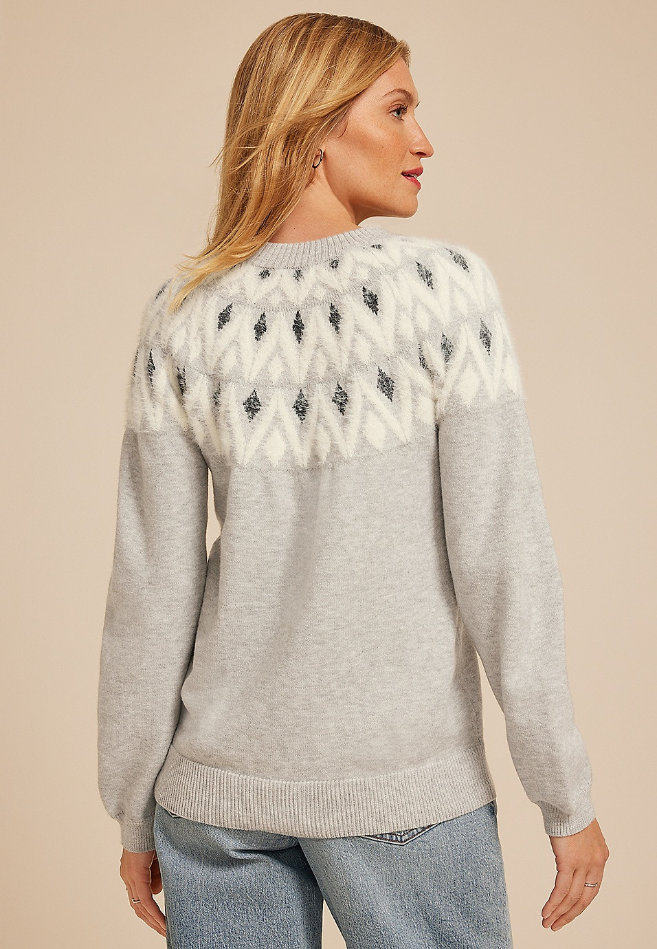 Geo Fair Isle Eyelash Crew Neck Sweater | Maurices