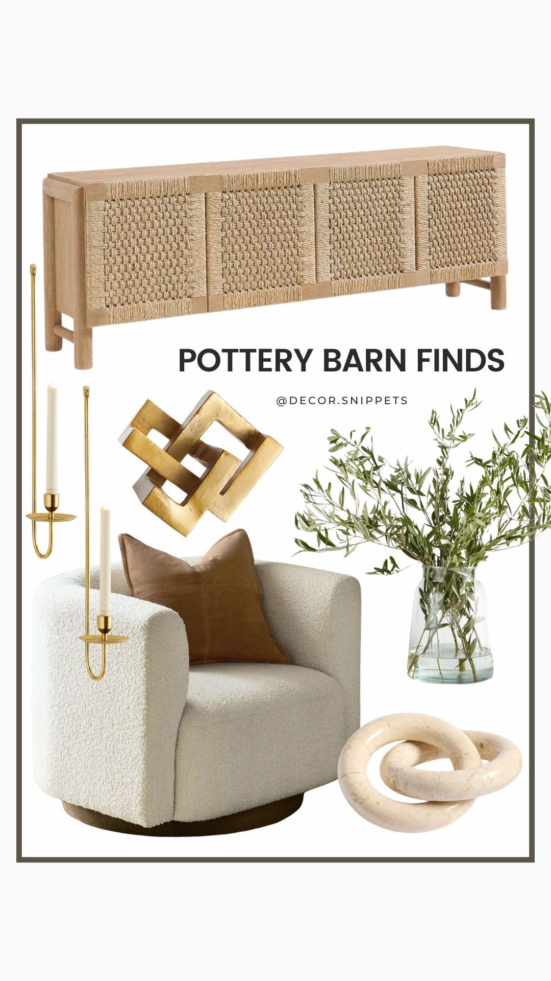Neutral tones, rich textures, and timeless design—these elevated pieces bring warmth, comfort, and a touch of luxury to any space.

🪵 Woven console – natural texture + hidden storage = yes please
🕯️ Brass wall sconces – vintage-inspired with a modern edge
🌀 Swivel chair – boucle and leather? Total statement
🌿 Faux olive branches – effortless style, zero upkeep
🧩 Sculptural décor – bold shapes in gold and marble elevate every corner

Start the year with pieces that feel like home, but better.
Shop the full edit now—link attached!
#PotteryBarnFinds #CozyLuxe #NeutralDecor #ModernComfort #HomeInspo2026 #LTKHome