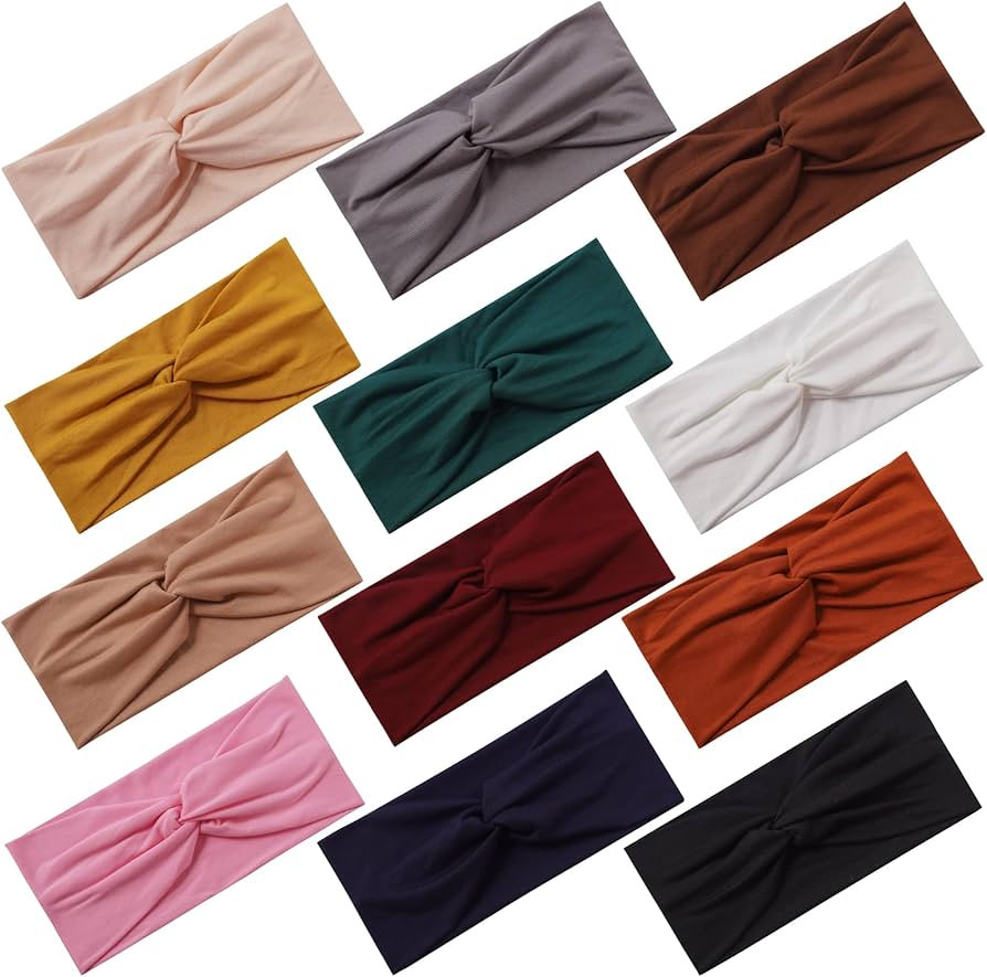 12 Pcs Stretchy Headbands for Women, Absorbed Sport Headband Soft Twist Knotted Headbands for Dai... | Amazon (US)