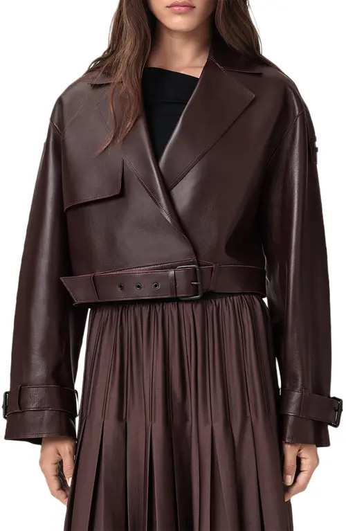 AllSaints Ophelia Bonded Leather Jacket in Oxblood Red at Nordstrom, Size X-Small Regular | Nordstrom