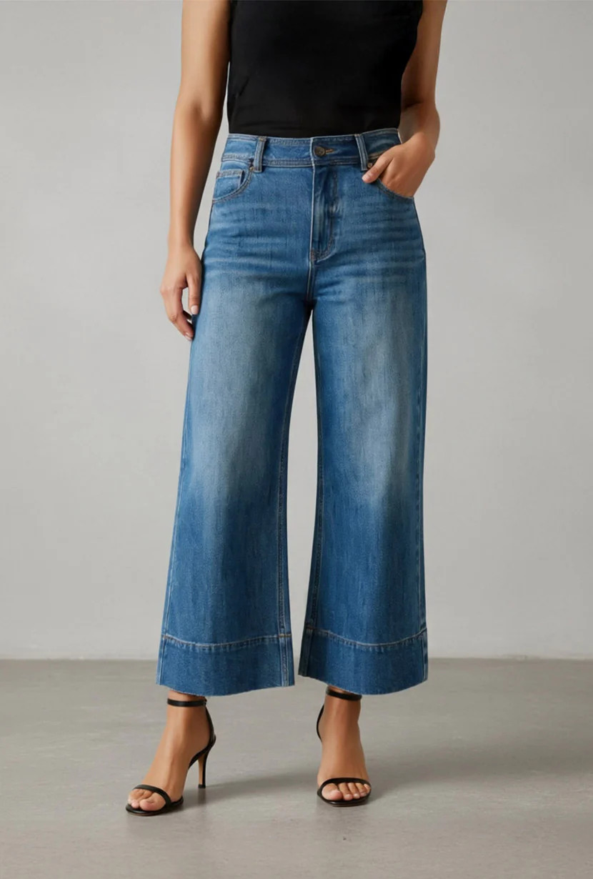Esme High-Rise Wide-Leg Cropped Jeans - Mist Blue | Petite Studio NYC