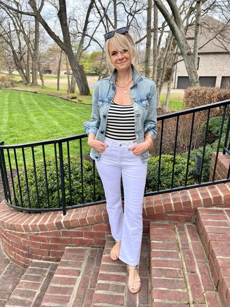 Denim Jacket + Striped Tank + White Jeans

Love how Katie has mixed white and blue denim here!

#LTKshoecrush #LTKSeasonal #LTKstyletip