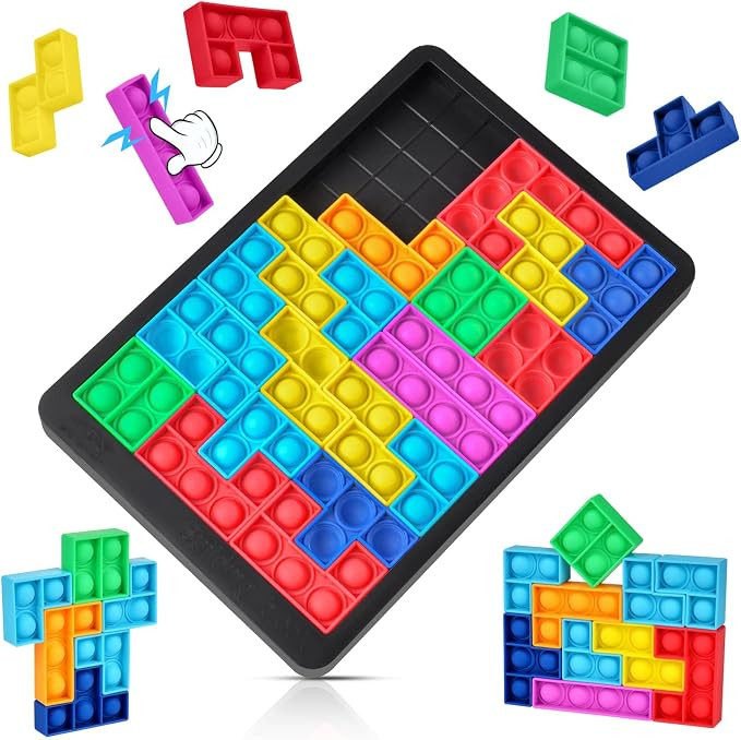 Pop Puzzle Popper Fidget Game, Push Pop Brain Teasers Toy, Silicone Jigsaw Building Blocks Game B... | Amazon (US)