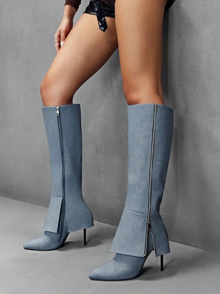 CUCCOO SZL Pointy Toe Stiletto Knee High Boots For Women, Fashion Design For Christmas And New Ye... | SHEIN